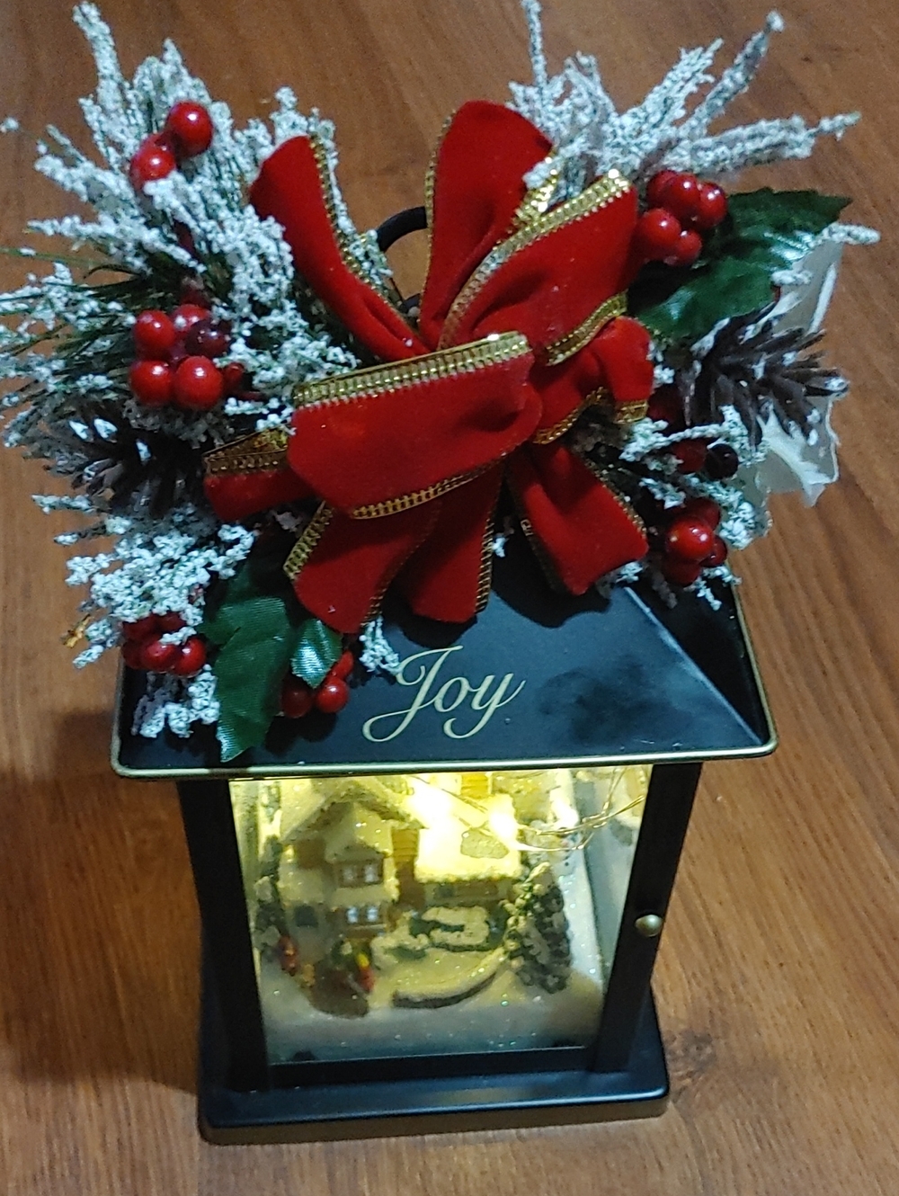 The Bradford Exchange Black Holiday Lantern with Red Bow and Snowy Accents